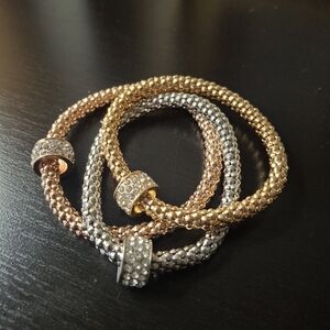3 Sparkling Charm Bracelet - Gold, Rose Gold & Silver